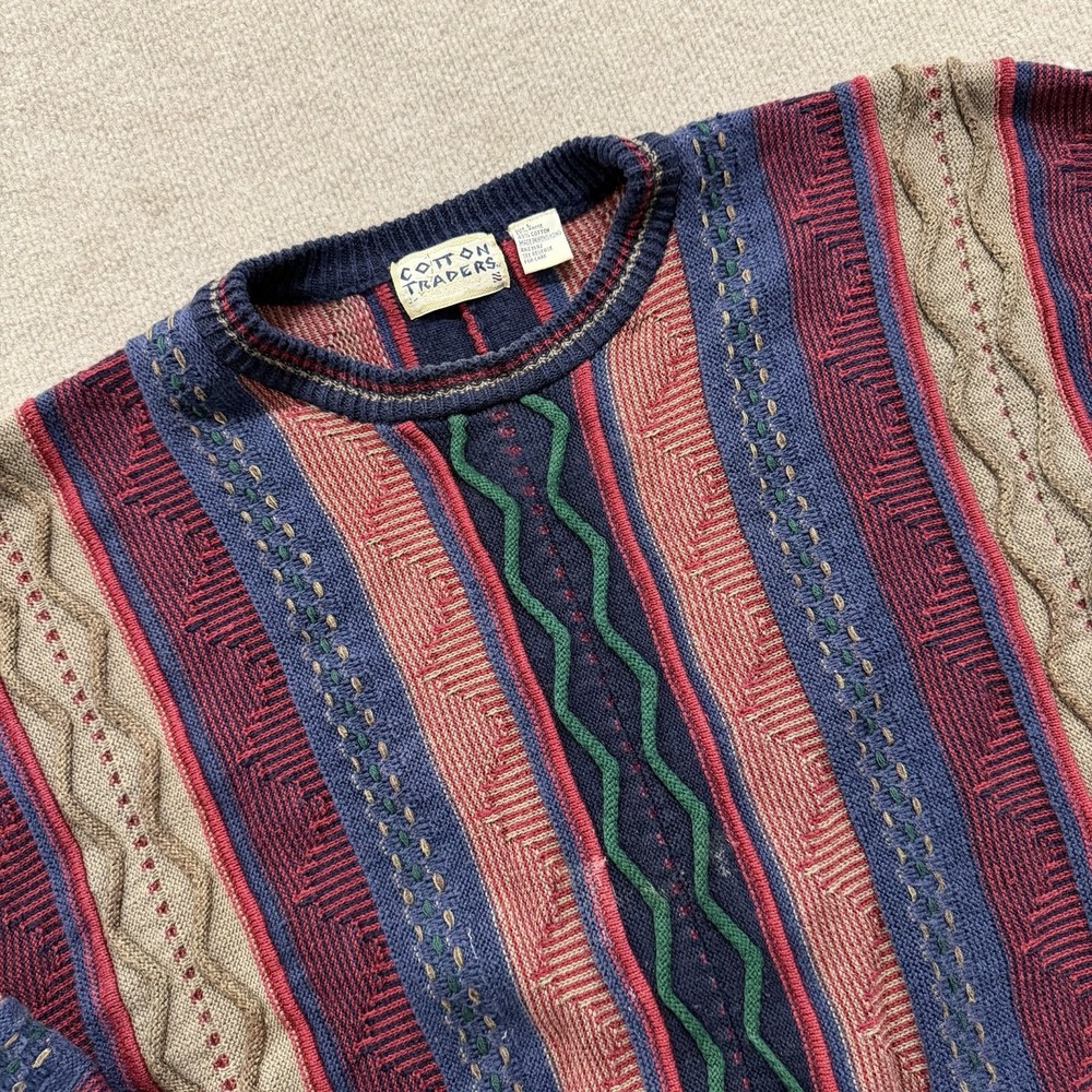 Vintage Cotton Traders Coogi Style Pullover Sweater Cable Knit Jumper Size Large